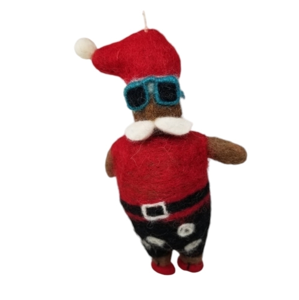 Felted Wool Cool Dressed Santa Holiday Christmas Tree Ornament Sunglasses Hippie